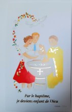 Image de Baptême avec de la dorure - la famille autour du baptistère